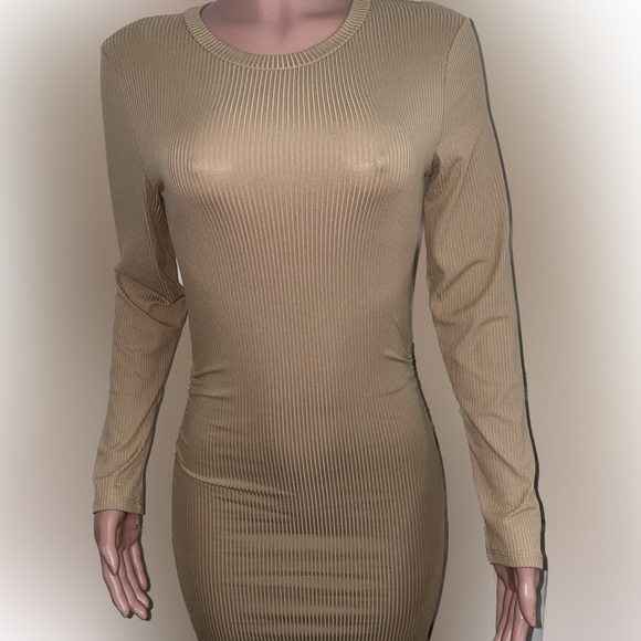 Ribbed Drawstring Stretch Midi Dress - Picture 3 of 7